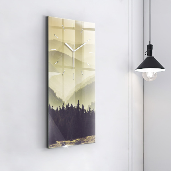Modern vertical wall clock Misty mountain slopes