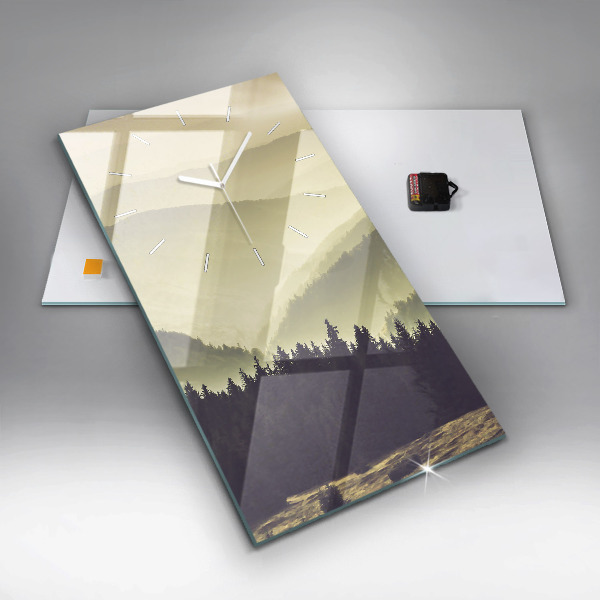 Modern vertical wall clock Misty mountain slopes