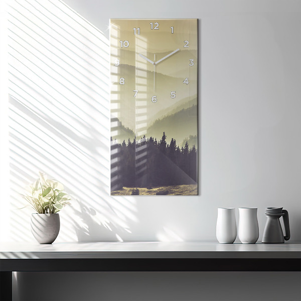 Modern vertical wall clock Misty mountain slopes