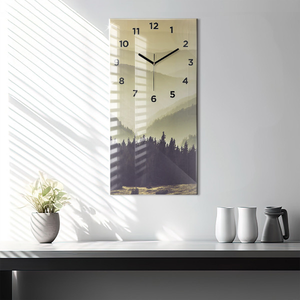 Modern vertical wall clock Misty mountain slopes
