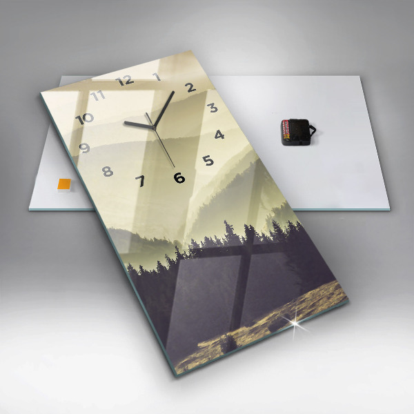Modern vertical wall clock Misty mountain slopes