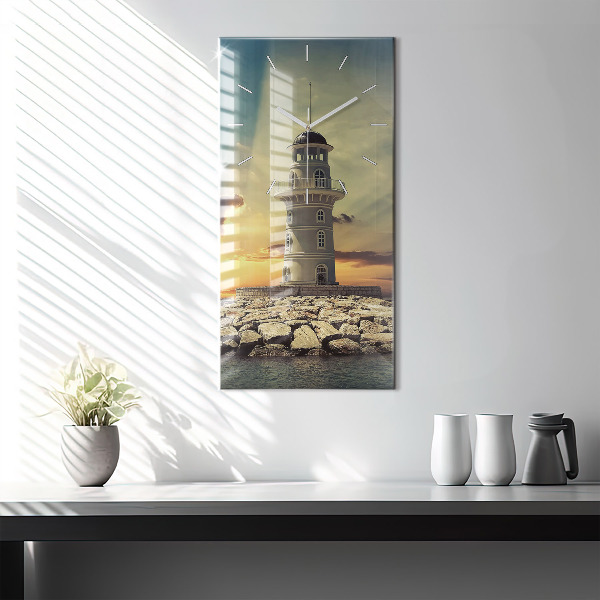 Modern vertical wall clock Lighthouse on the water