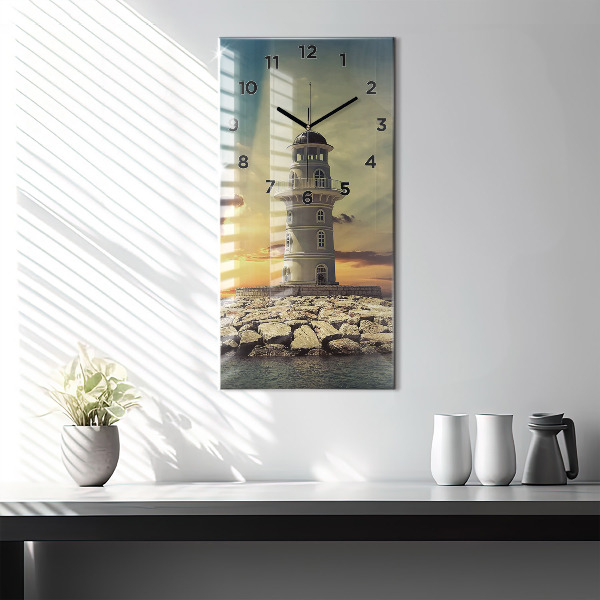 Modern vertical wall clock Lighthouse on the water