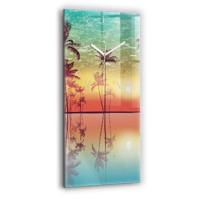 Modern vertical wall clock Tropical palm trees