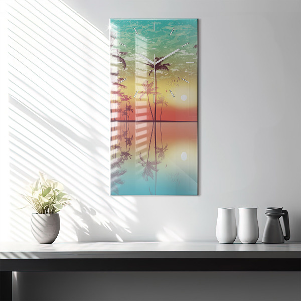 Modern vertical wall clock Tropical palm trees