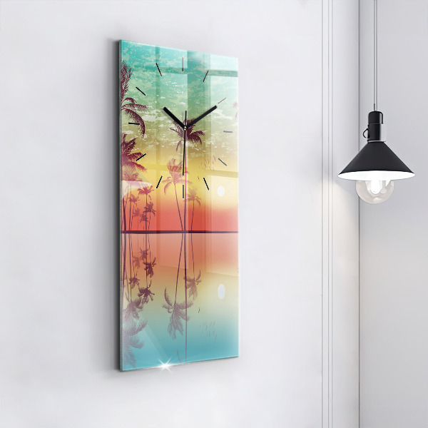 Modern vertical wall clock Tropical palm trees