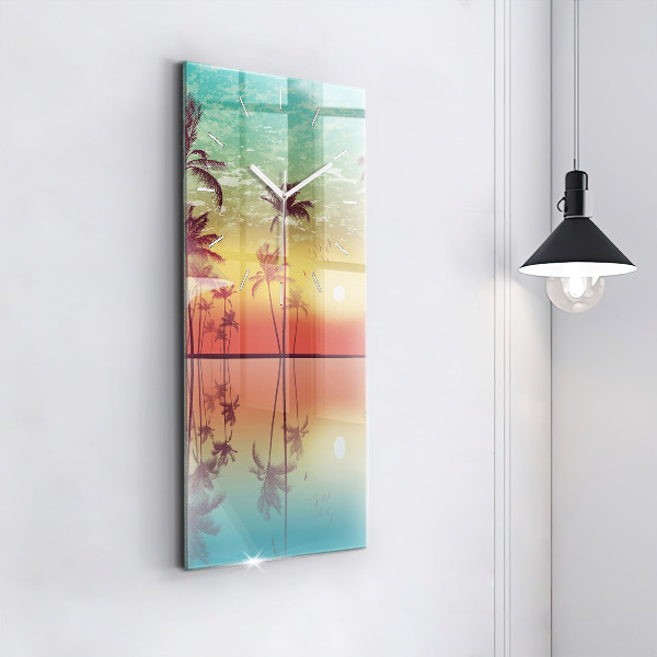 Modern vertical wall clock Tropical palm trees