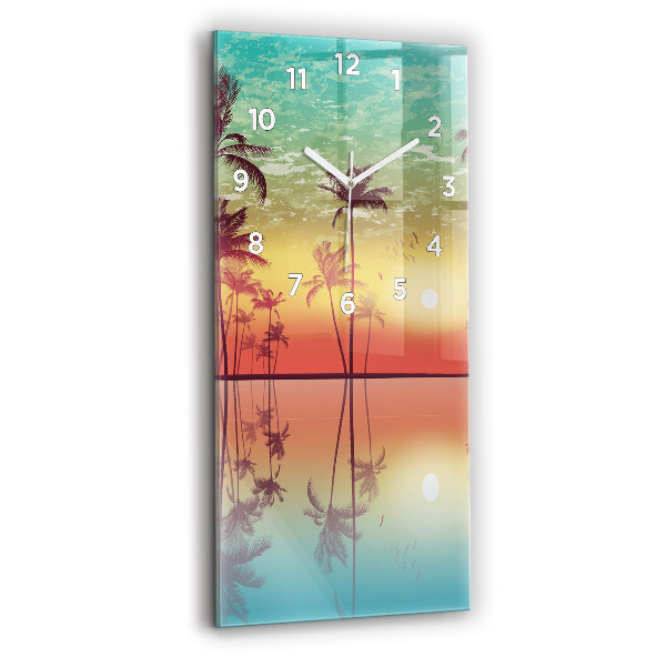 Modern vertical wall clock Tropical palm trees