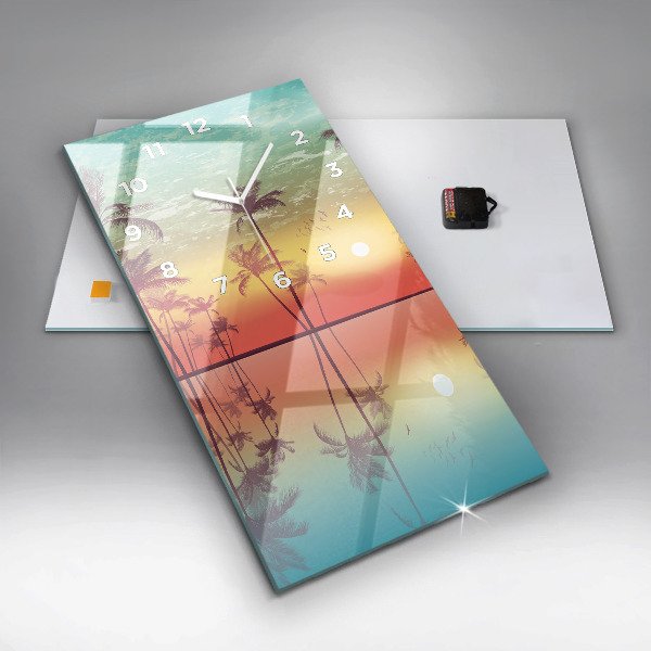 Modern vertical wall clock Tropical palm trees