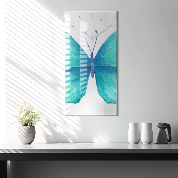 Modern vertical wall clock Turquoise Summer Butterfly