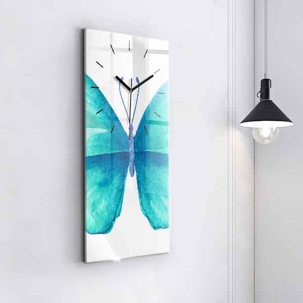 Modern vertical wall clock Turquoise Summer Butterfly