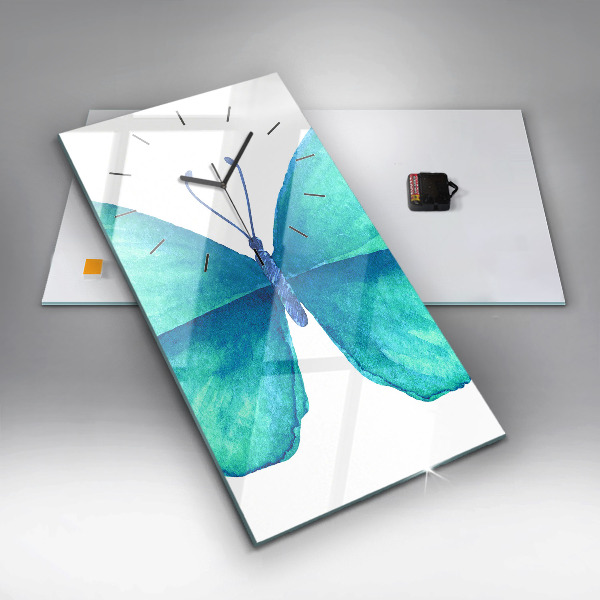 Modern vertical wall clock Turquoise Summer Butterfly