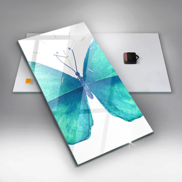 Modern vertical wall clock Turquoise Summer Butterfly