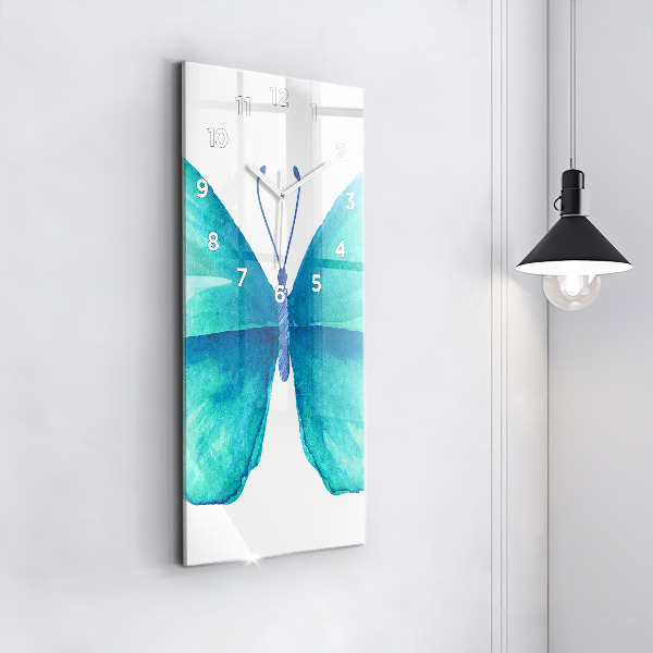 Modern vertical wall clock Turquoise Summer Butterfly