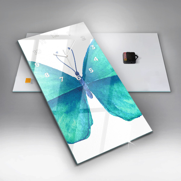 Modern vertical wall clock Turquoise Summer Butterfly