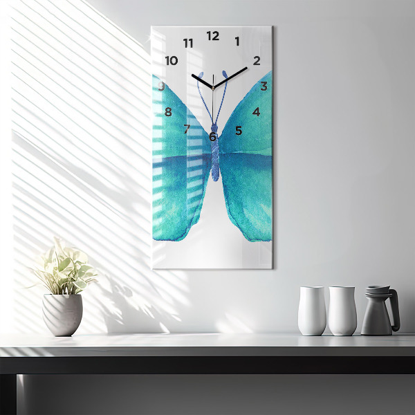 Modern vertical wall clock Turquoise Summer Butterfly