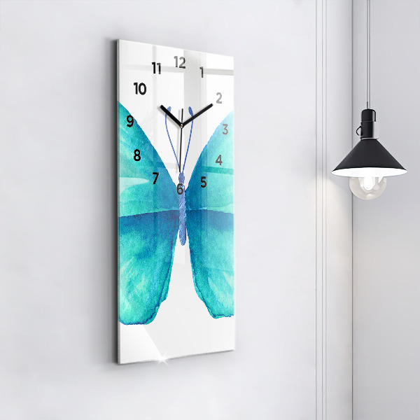 Modern vertical wall clock Turquoise Summer Butterfly