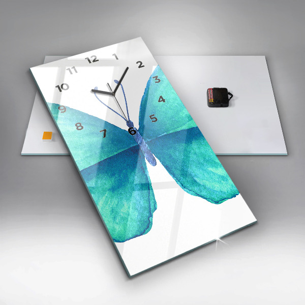 Modern vertical wall clock Turquoise Summer Butterfly