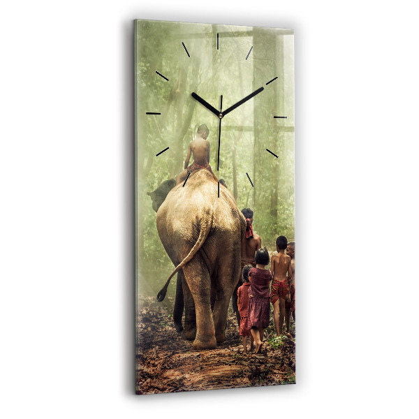 Modern vertical wall clock Children leading an elephant