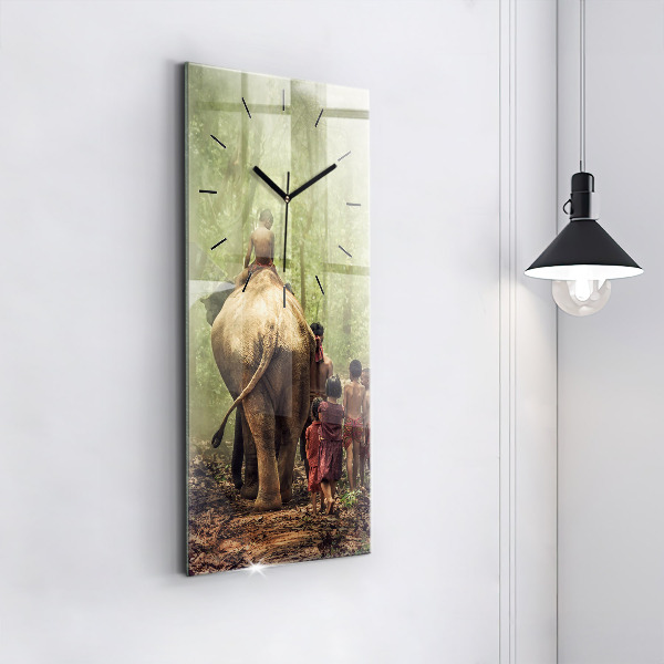 Modern vertical wall clock Children leading an elephant
