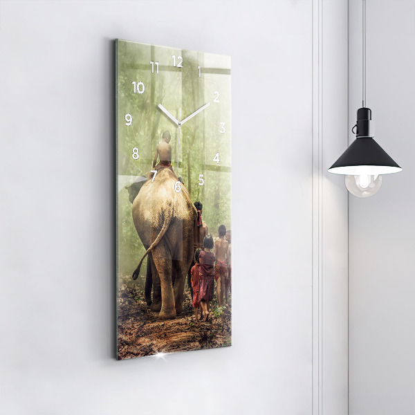 Modern vertical wall clock Children leading an elephant