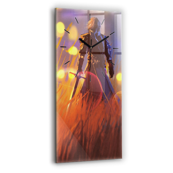 Modern vertical wall clock Knight with a sword