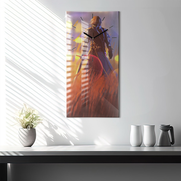 Modern vertical wall clock Knight with a sword
