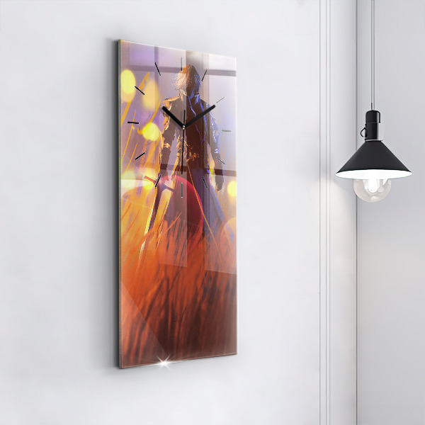 Modern vertical wall clock Knight with a sword