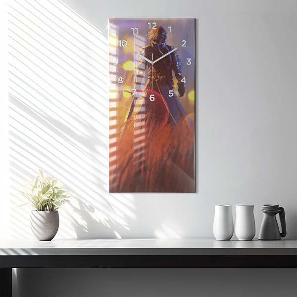 Modern vertical wall clock Knight with a sword
