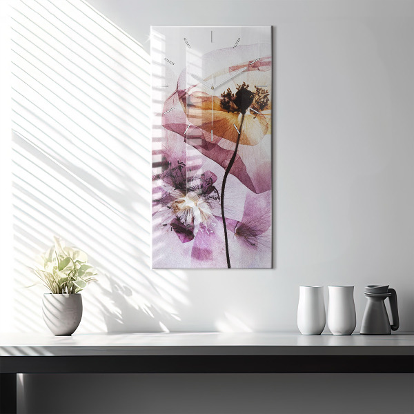 Modern vertical wall clock Dry poppy flowers