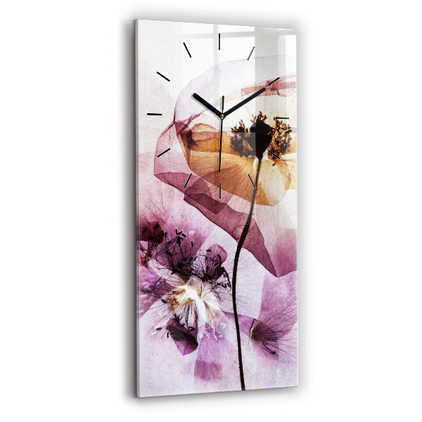 Modern vertical wall clock Dry poppy flowers