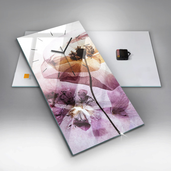 Modern vertical wall clock Dry poppy flowers