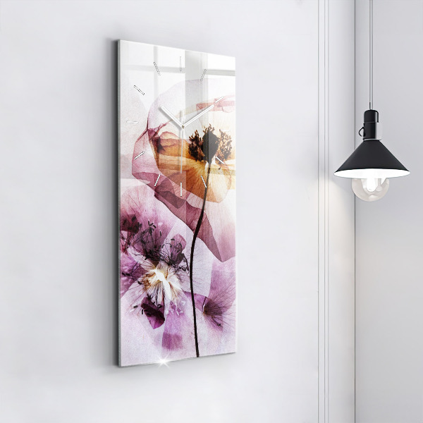 Modern vertical wall clock Dry poppy flowers