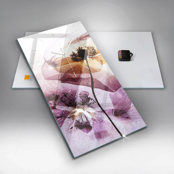 Modern vertical wall clock Dry poppy flowers