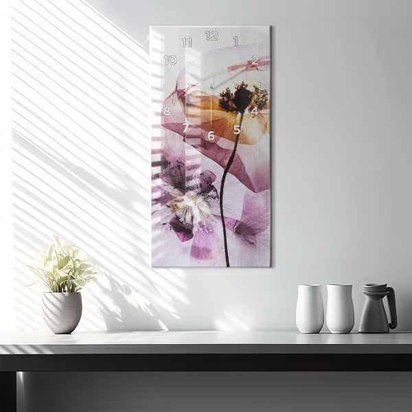 Modern vertical wall clock Dry poppy flowers