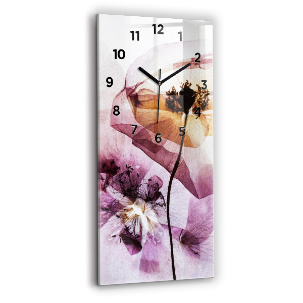 Modern vertical wall clock Dry poppy flowers