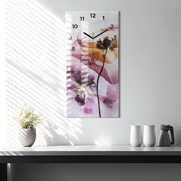 Modern vertical wall clock Dry poppy flowers