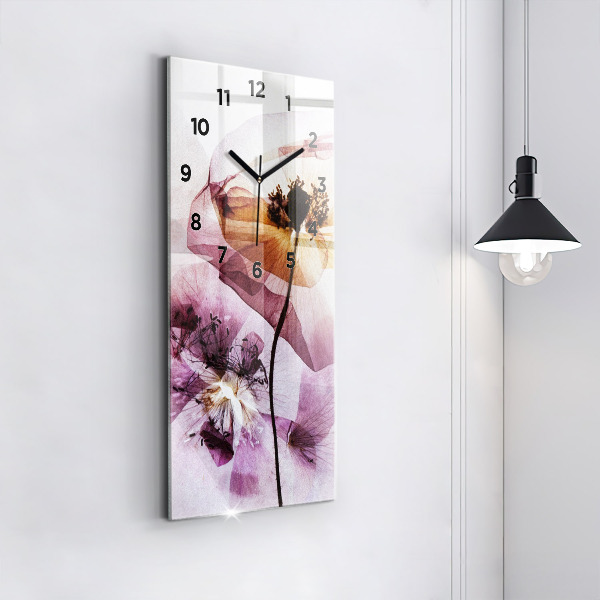 Modern vertical wall clock Dry poppy flowers