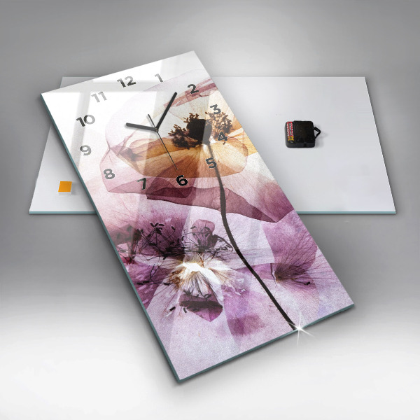 Modern vertical wall clock Dry poppy flowers