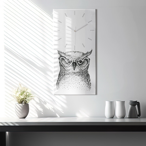 Modern vertical wall clock Drawn owl with glasses