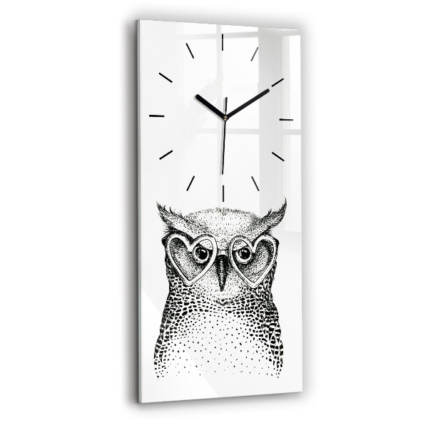 Modern vertical wall clock Drawn owl with glasses