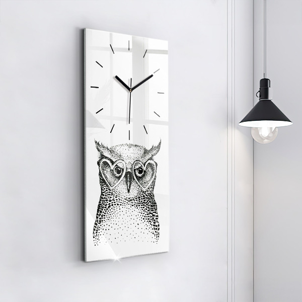 Modern vertical wall clock Drawn owl with glasses