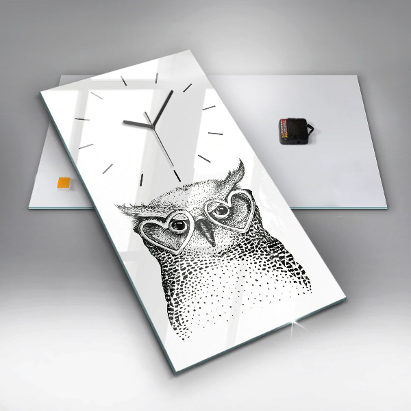 Modern vertical wall clock Drawn owl with glasses