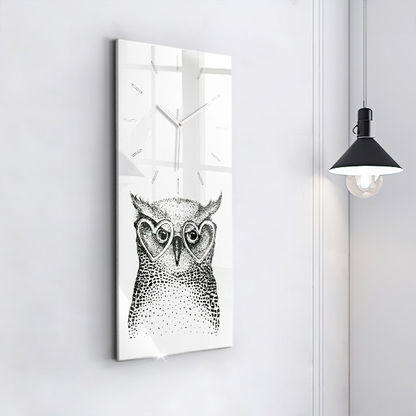 Modern vertical wall clock Drawn owl with glasses