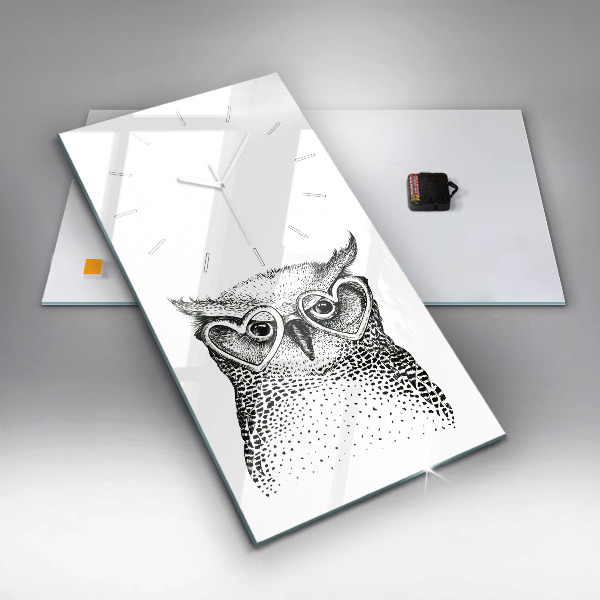 Modern vertical wall clock Drawn owl with glasses