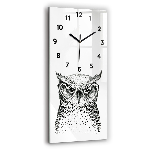 Modern vertical wall clock Drawn owl with glasses