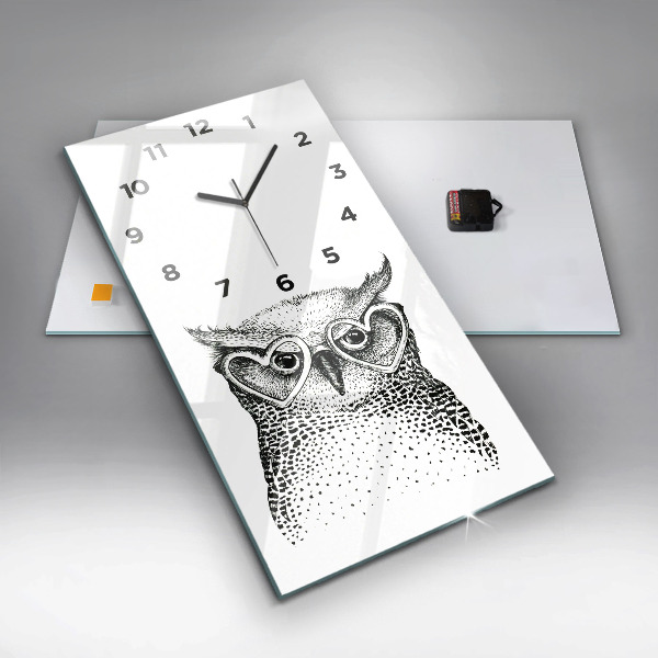 Modern vertical wall clock Drawn owl with glasses