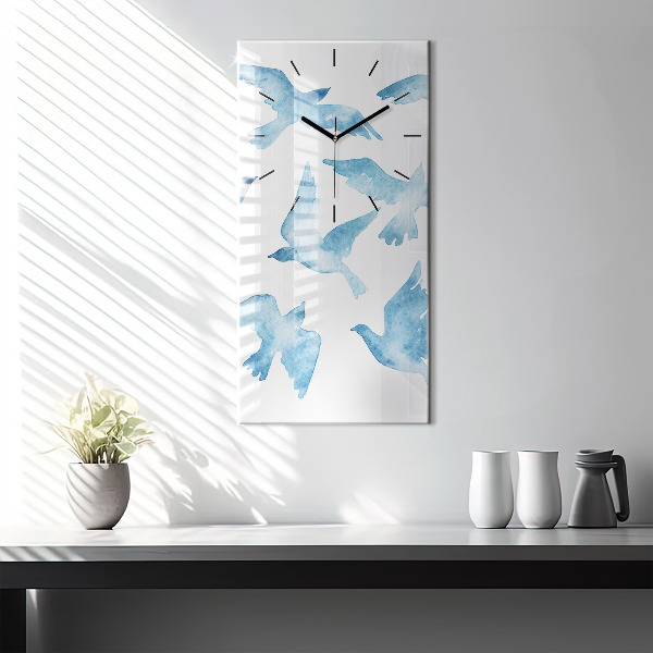 Modern vertical wall clock Flying blue birds