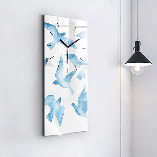Modern vertical wall clock Flying blue birds
