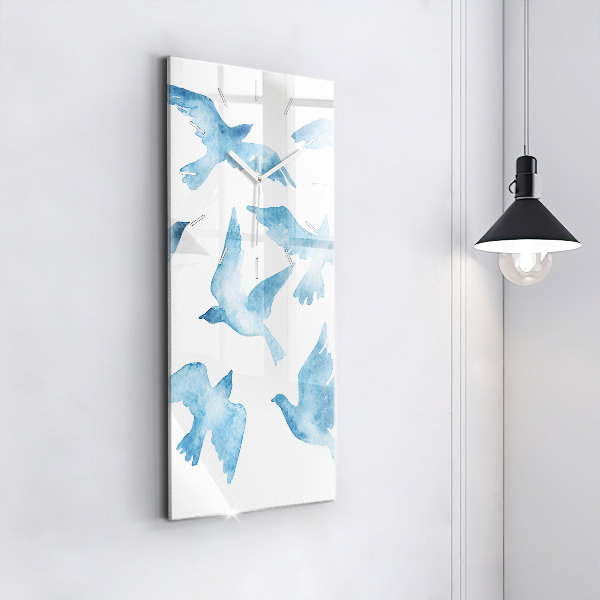 Modern vertical wall clock Flying blue birds